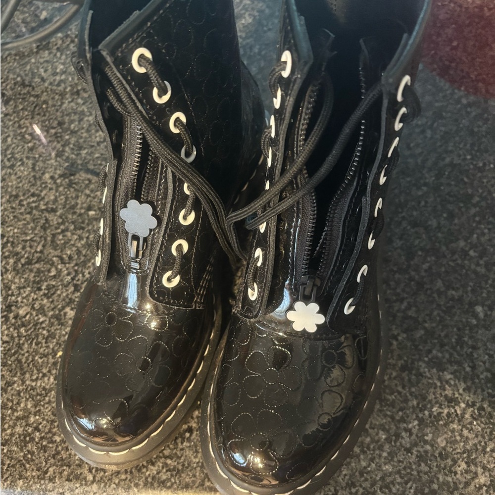Dr. Martens Black Lace-Up Boots with flowers